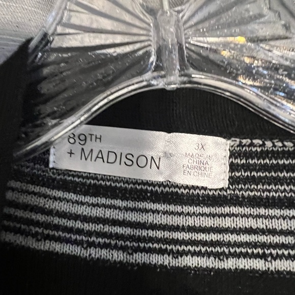 89th & Madison Black and White Striped Cardigan - Picture 3 of 5